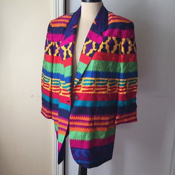 Vintage Jackets & Blazers - Anne Klein Bold Bright Boxy Silk Blazer 14